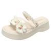 2025 new pearl beach sandals women's summer wear muffin platform flowers sweet one-word drag fairy wind sandals