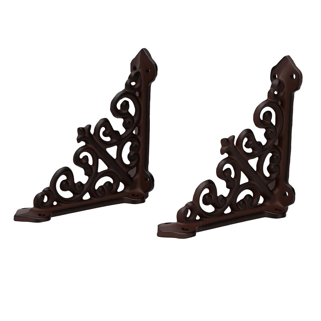 2 Pack Decorative Shelf Brackets Right Angle Heavy Duty Metal Antique Shelf Brackets for DIY Floating Shelves Brown