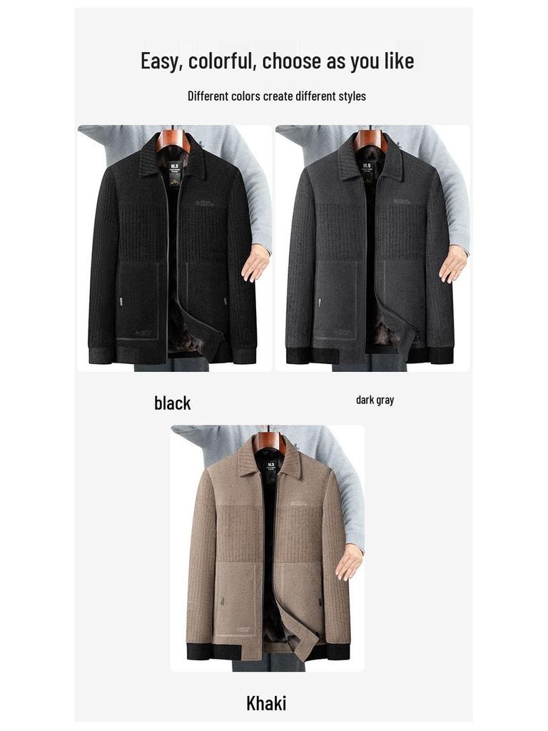 Dad's Winter Velvet Wool Coat: Men's Warm Thickened Jacket for Grandpa