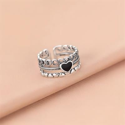 Vintage Layered Women's Open Rings Adjustable Punk Girl Hip Hop Jewelry Korea Heart Couple Finger Bague