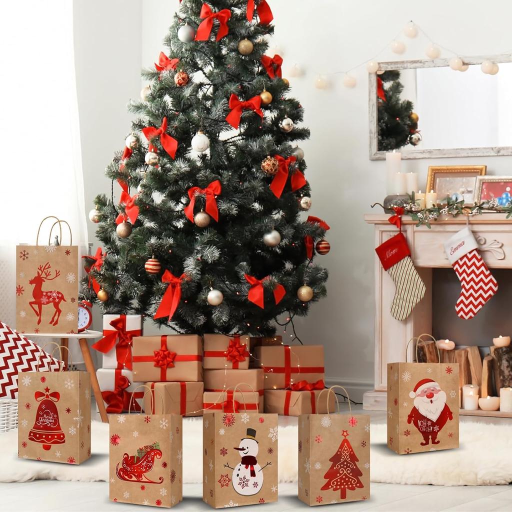 Pungi de cadouri de Crăciun din hârtie Kraft, Moș Crăciun, om de zăpadă, reutilizabile, bomboane, gustări, ambalare, pungă, Crăciun, Anul Nou, petrecere, decor, cadouri, sac