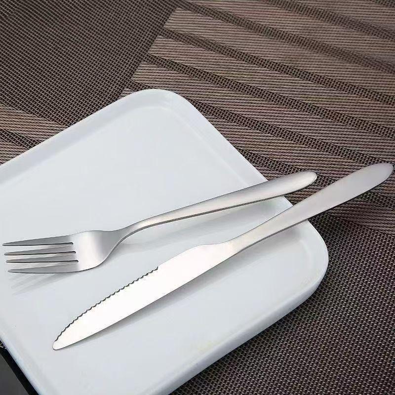 European Style Stainless Steel Steak Knife, Fork & Spoon Set - 3-Piece Western-Style Cutlery for Home