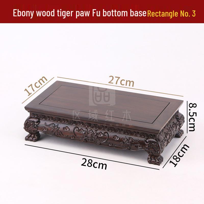 Ebony Rosewood Jade Bonsai Buddha Vase Base - Carved Solid Wood Ornament Stand