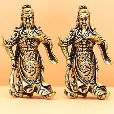 Vintage Brass Knife Guan Gong Figurines Miniatures Desktop Ornaments Small Statue Home Decoration Crafts Gift