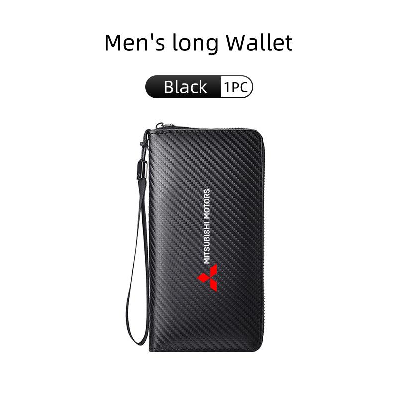 xkhr10 For Mitsubishi Men Business Long Wallet Carbon Fibre Coin Purse Key Holder Bank Card Bag Outlander Lancer Eclipse Mirage Xpander