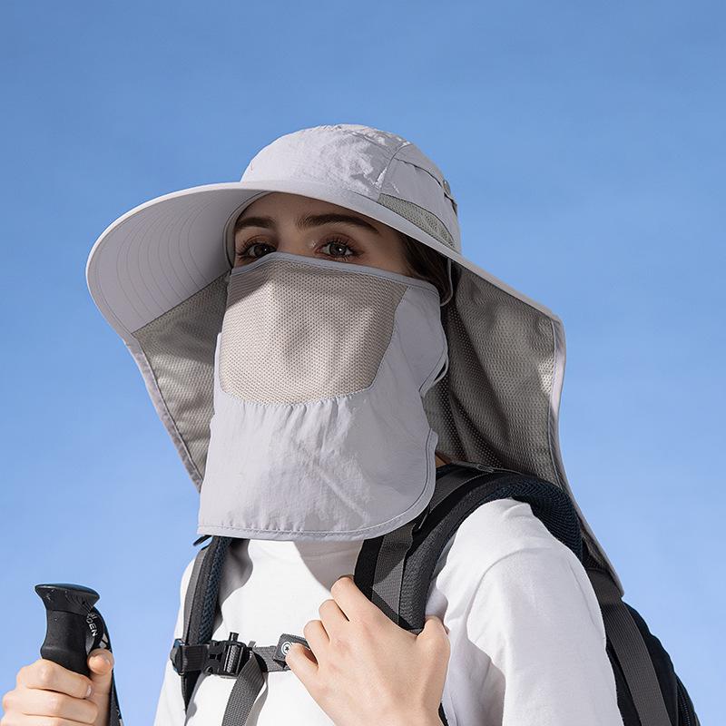 Big Brimmed Shawl Sun Hat for Men and Women, Outdoor Hiking and Fishing Sun Hat, Detachable Face Mask, Fisherman Hat