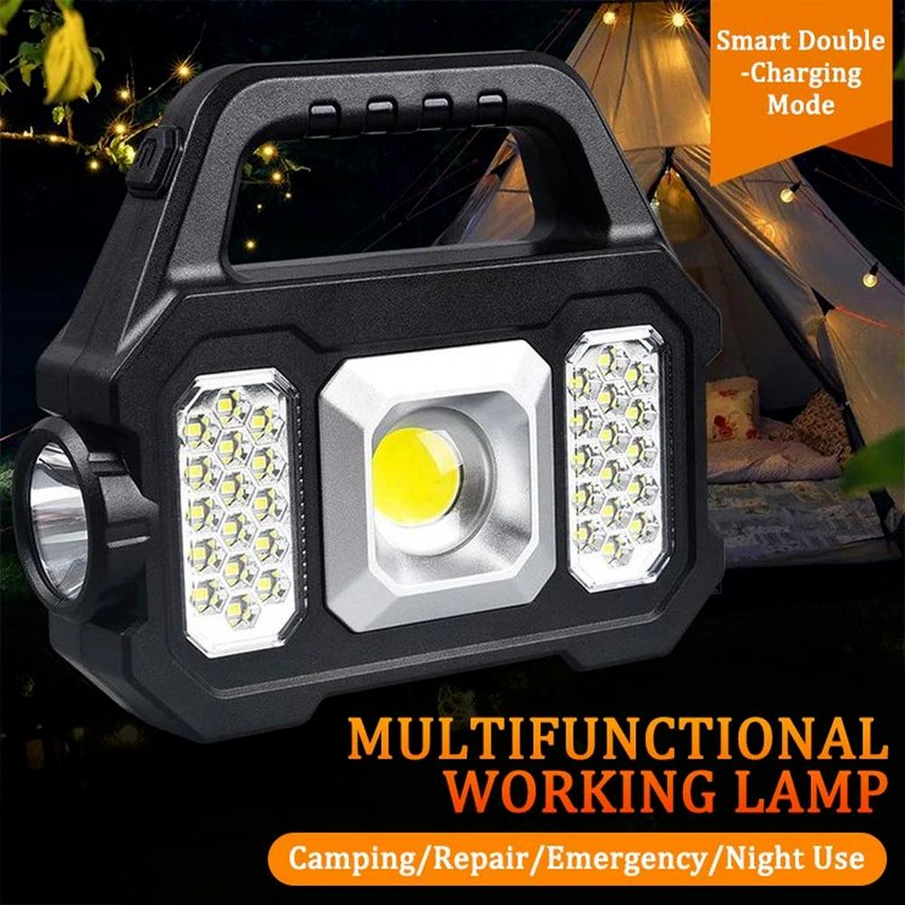 NEW USB Rechargeable Super Bright Solar LED Camping Flashlight With COB Work Lights Handheld Solar Powered Lanterns Searchlight
