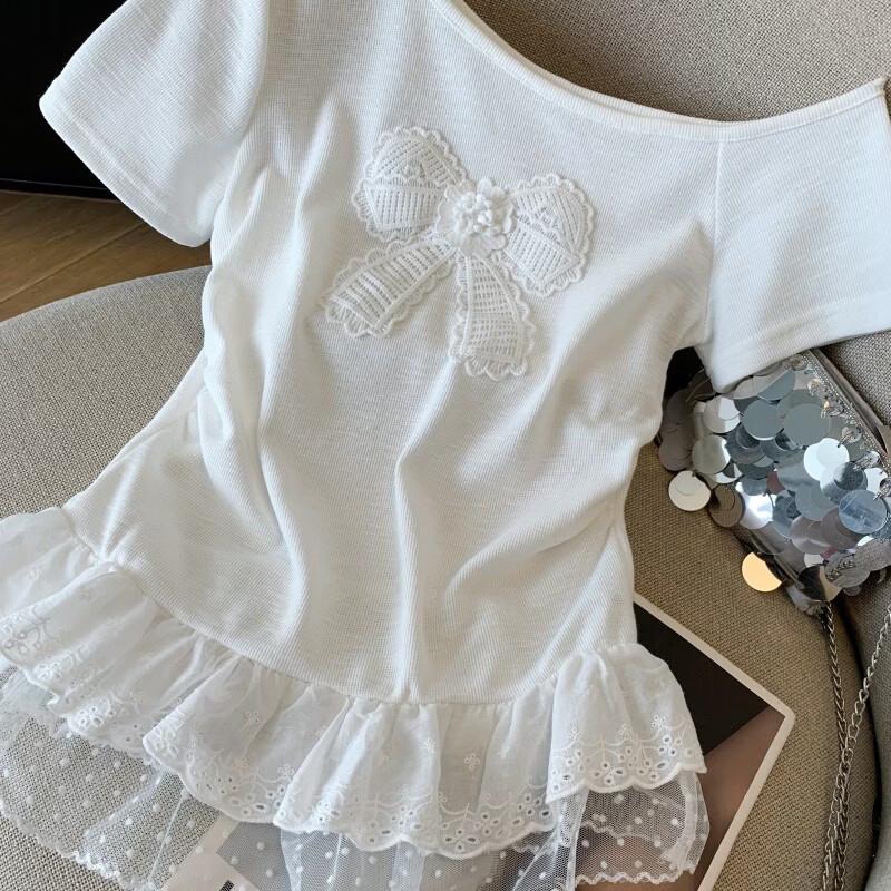 Women's Lace Bow Short Sleeve T-Shirt