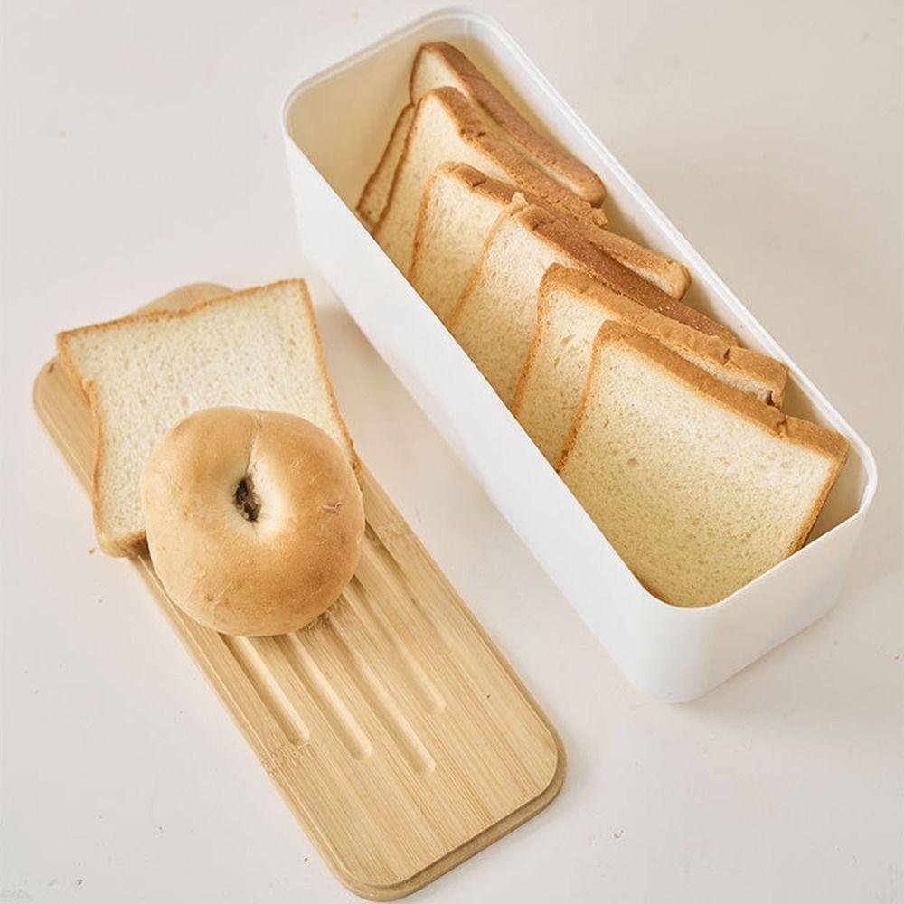 Cutting Board Lid Bread Box With Wooden Lid Bamboo Lid Spacious Container Bread Storage Bin Space Saving Fresh Keeping