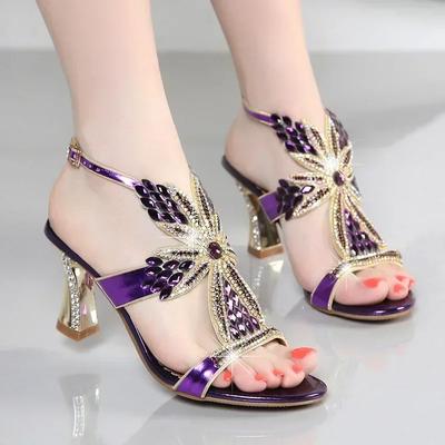 Genuine Leather Glitter Women Open Toe Sandals High Heels Party Shoes Gladiator Wedding  Summer Rhinestone Wedding Shoes Bride