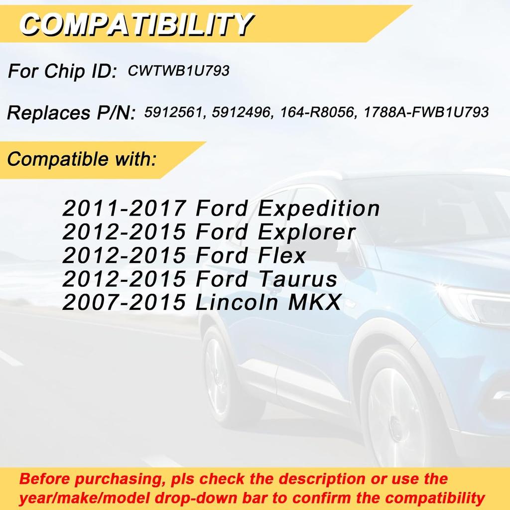 Key Fob Replacement for 2011-2017 Ford Expedition/ 12-15 Explorer Flex Taurus/ 07-15 Lincoln MKX Car Keyless Entry Remote Control, CWTWB1U793, 5