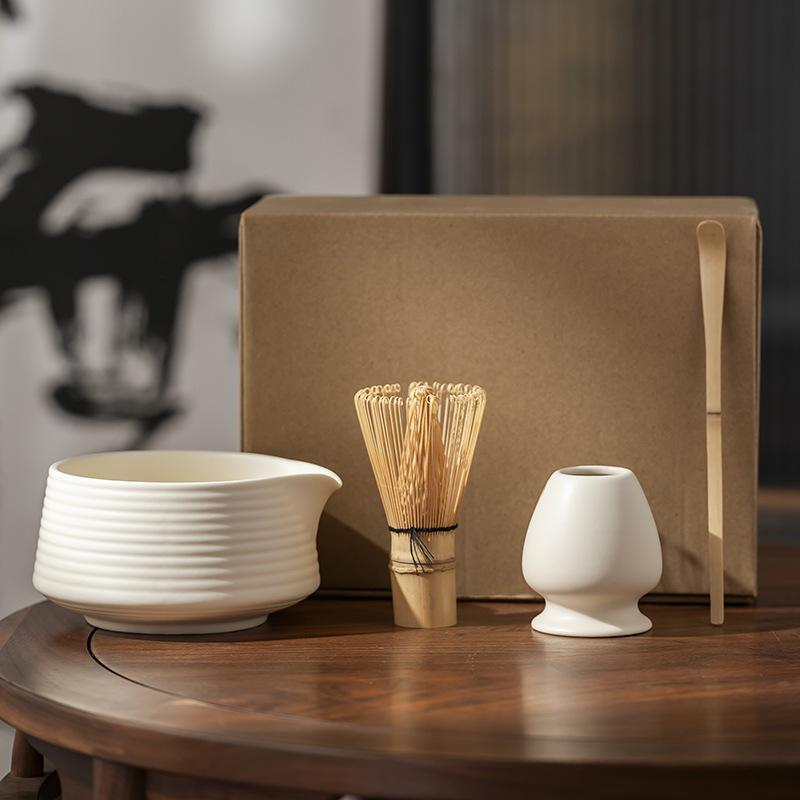 4Pcs/Set Japanese Matcha Tea Set Bamboo Matcha Whisk Scoop and Holder Matcha Bowl Tea Maker Tool Set Ceremony Accessories New