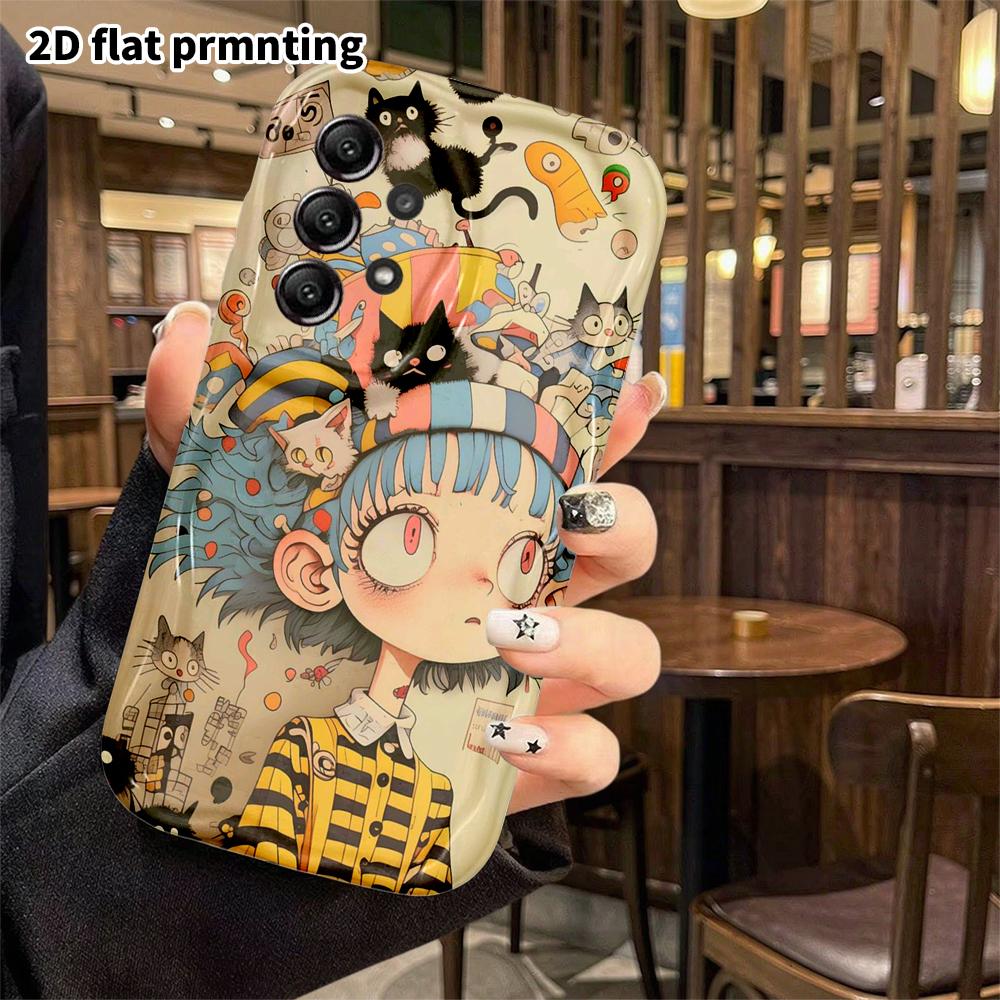 Phone Case: 2D Flat Samsung Galaxy A34 A35 M05 M06 S20 S22 S21 FE Plus 5G Protective Case, Black Cat Girl, Christmas and Halloween Gift