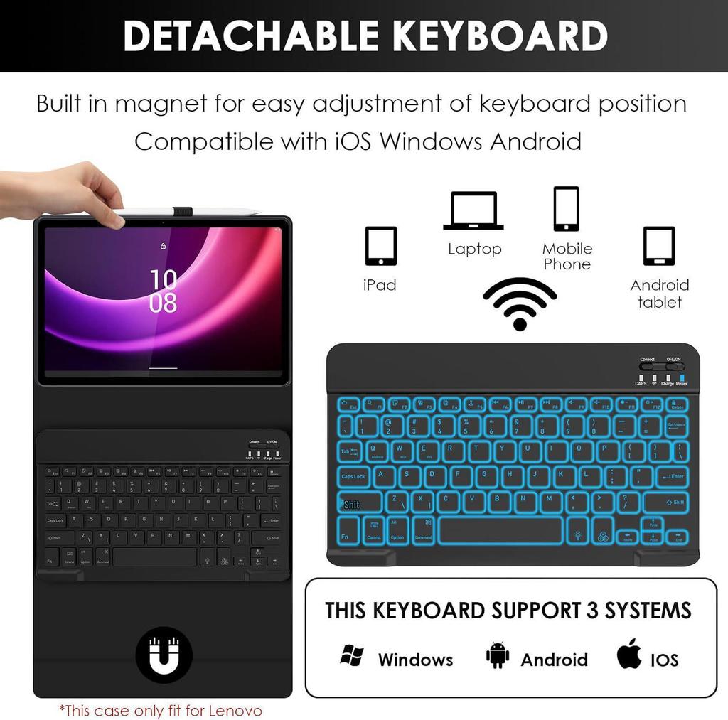 Lenovo Xiaoxin P11/M10 Plus Tablet Case with Backlit Bluetooth Keyboard