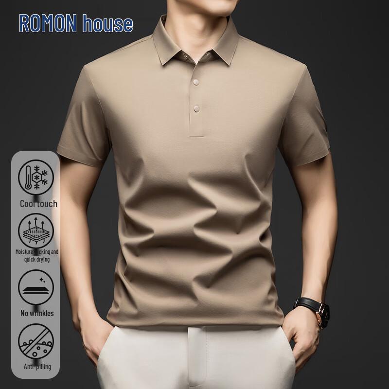 

ROMON Men s Ice Silk Short Sleeve Polo Shirt M