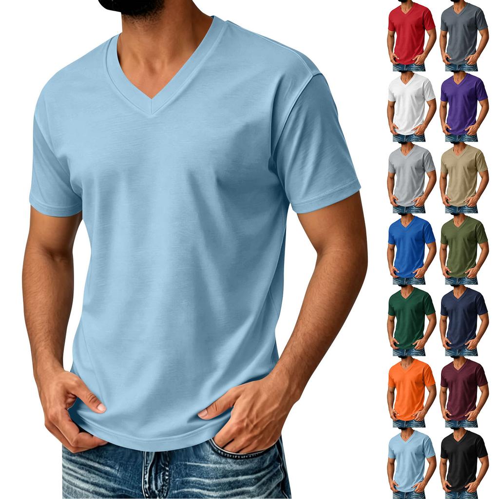 Herren Farbiges V-Ausschnitt Kurzarm T-Shirt Lässige Bequeme Passform für den Alltag