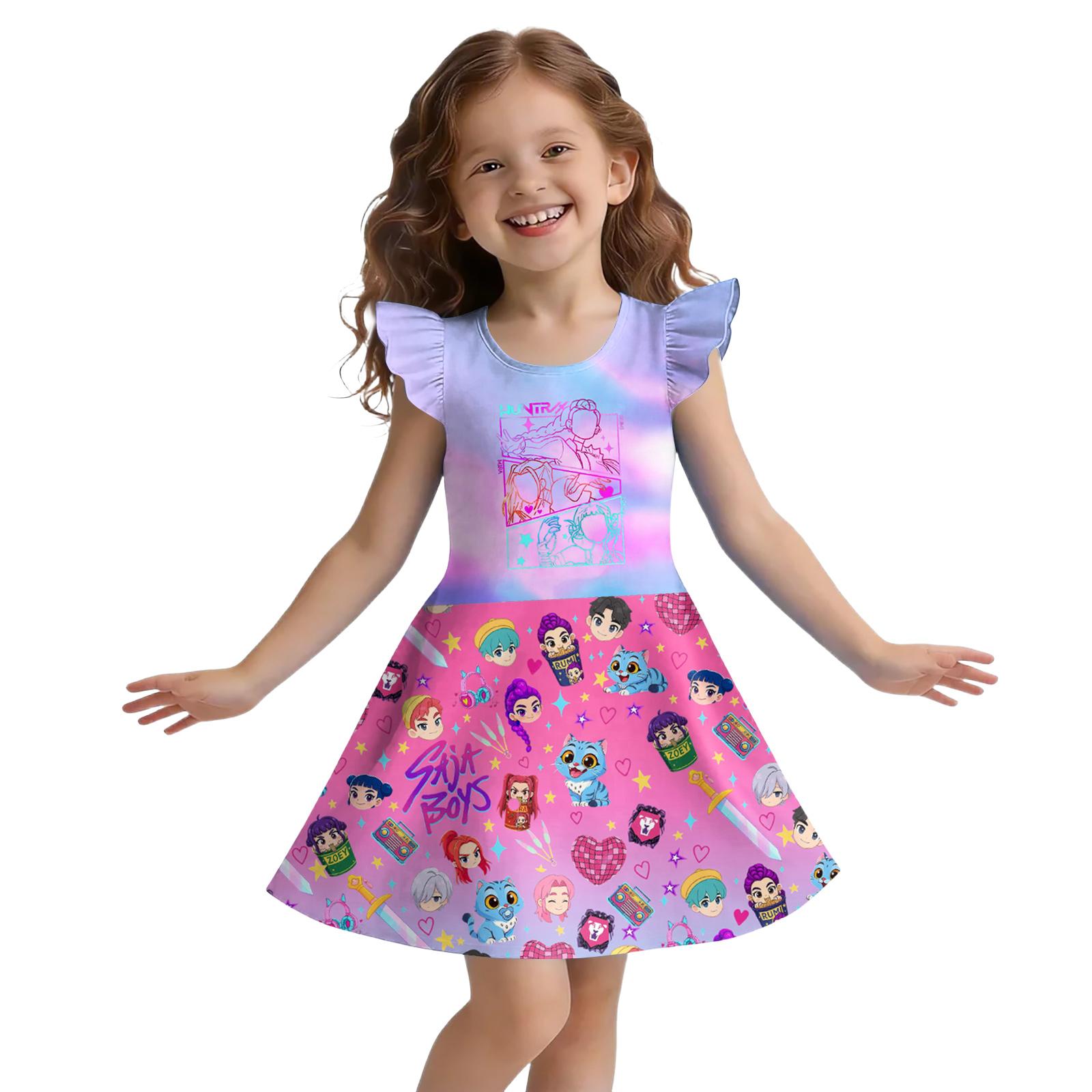 Children s Sleeveless U-neck Summer A-line Floral Casual Holiday Dress 110 синий