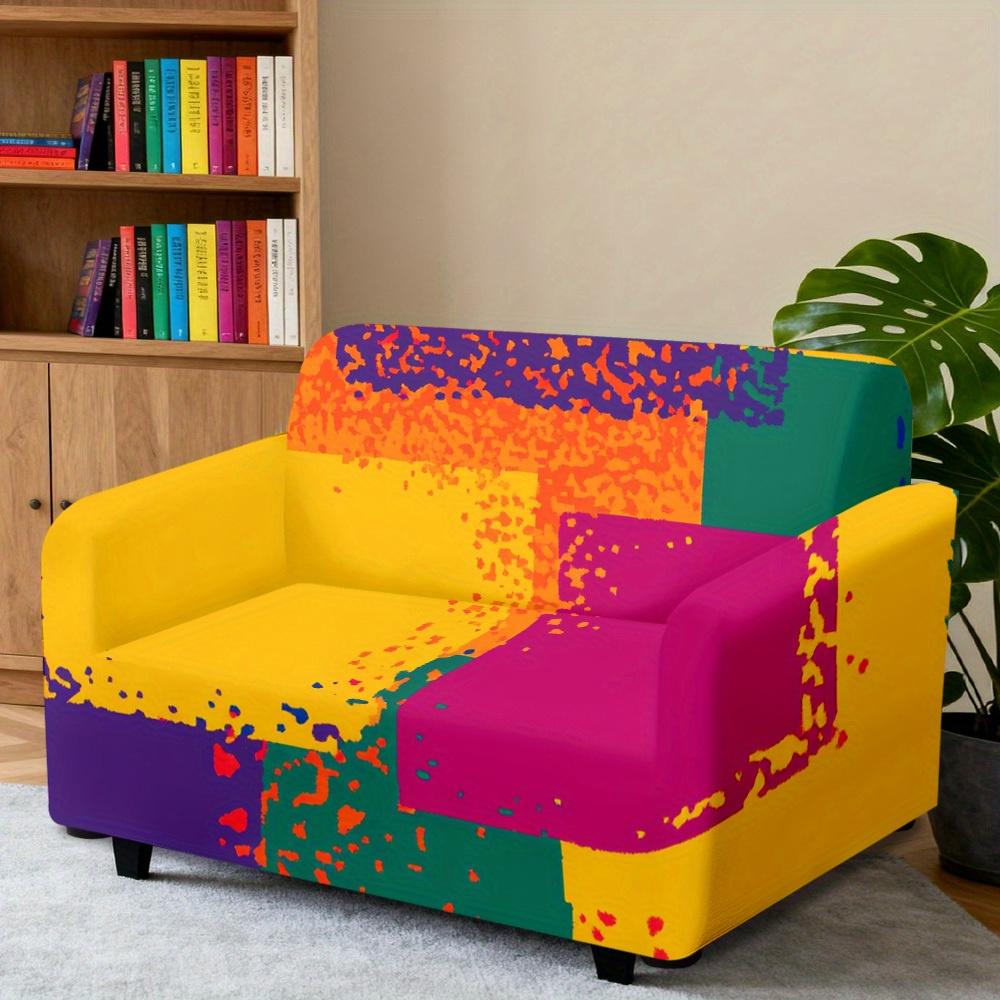 1pc Vibrant Abstract Color Block Graffiti Print Stretch Sofa Cover, Removable Washable Couch Slipcover