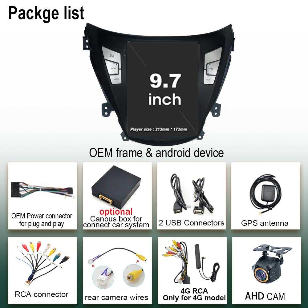 Car Radio 9.7 Inch For Hyundai Elantra Avante I35 2011-2013 Carplay Vertical Screen Wireless Android Auto GPS Tesla Style