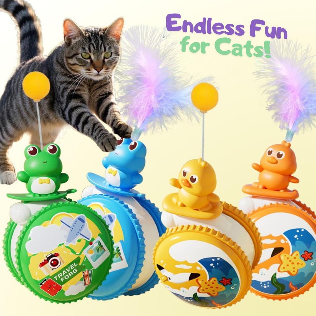 Interactive Cat Wobble Toy with Ball, Feathers & Soft Plush - 360° Rotating Automatic Bouncing Kitten Play Toy for Teeth Biting