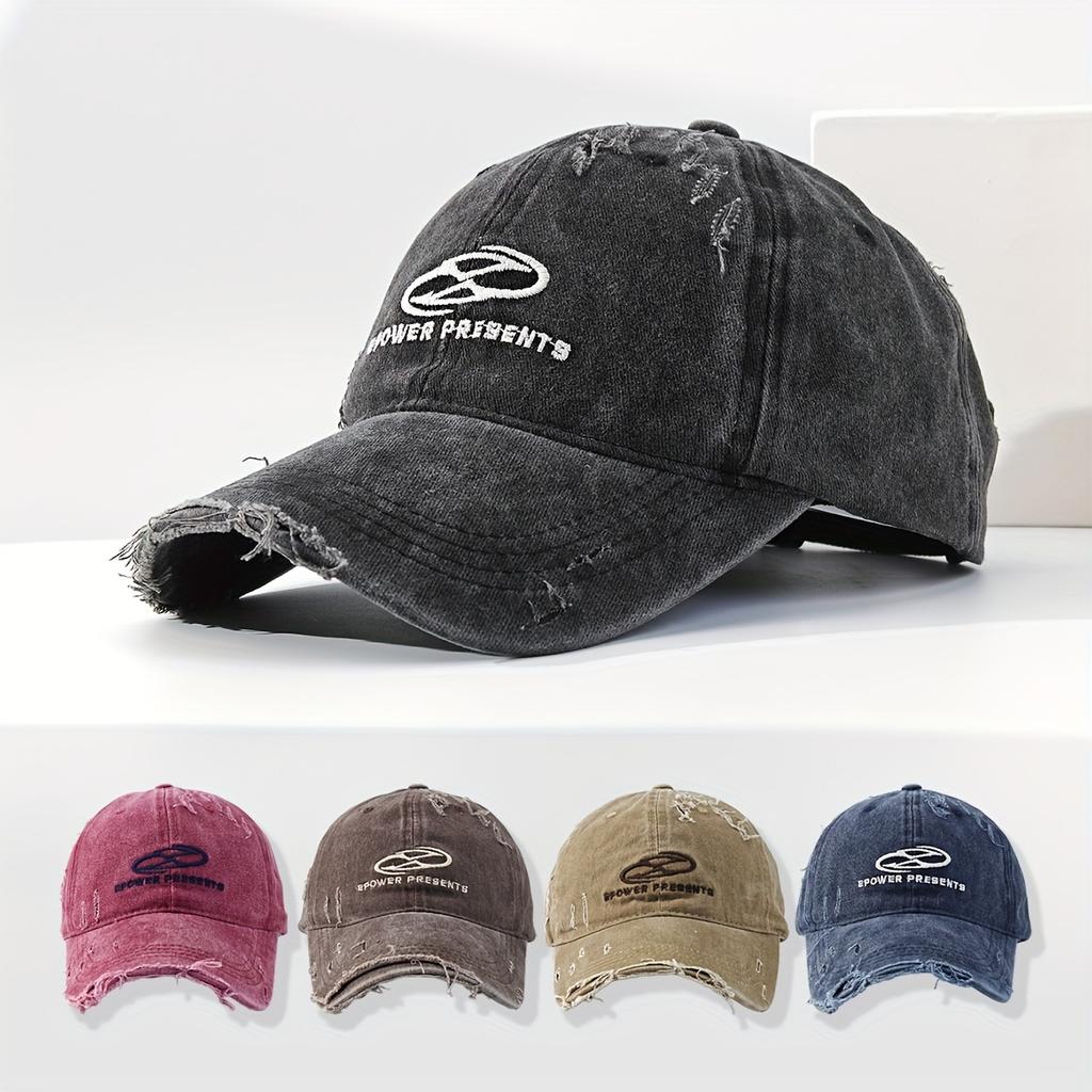 Vintage-Inspired Men's Denim Baseball Cap with Distressed Letter Design - Fashionable Streetwear