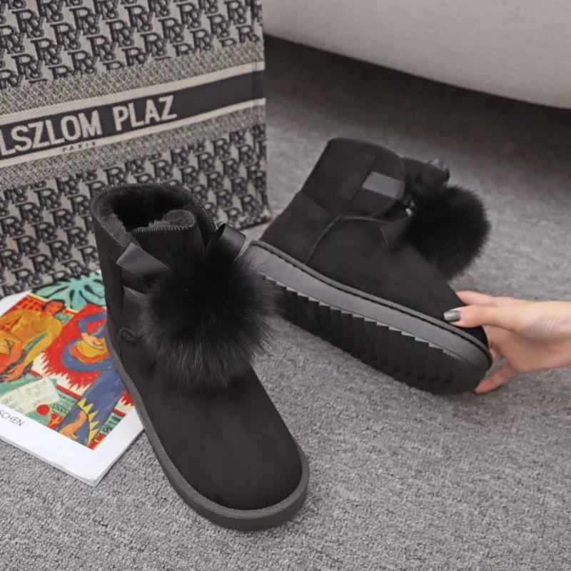 High Quality Women Natural Real Fox Fur Snow Boots Genuine Leather Fashion Women Boots Warm Female Winter Shoes