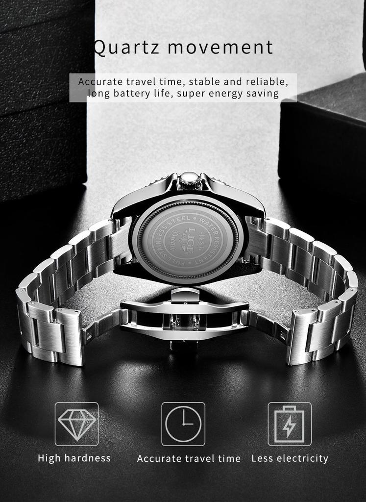LIGE Men's Green Waterproof Quartz Calendar Sports Wristwatch