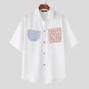 INCERUN Oversized Summer Men Lapel Neck Plaid Print Patchwork Buttons Casual Shirts