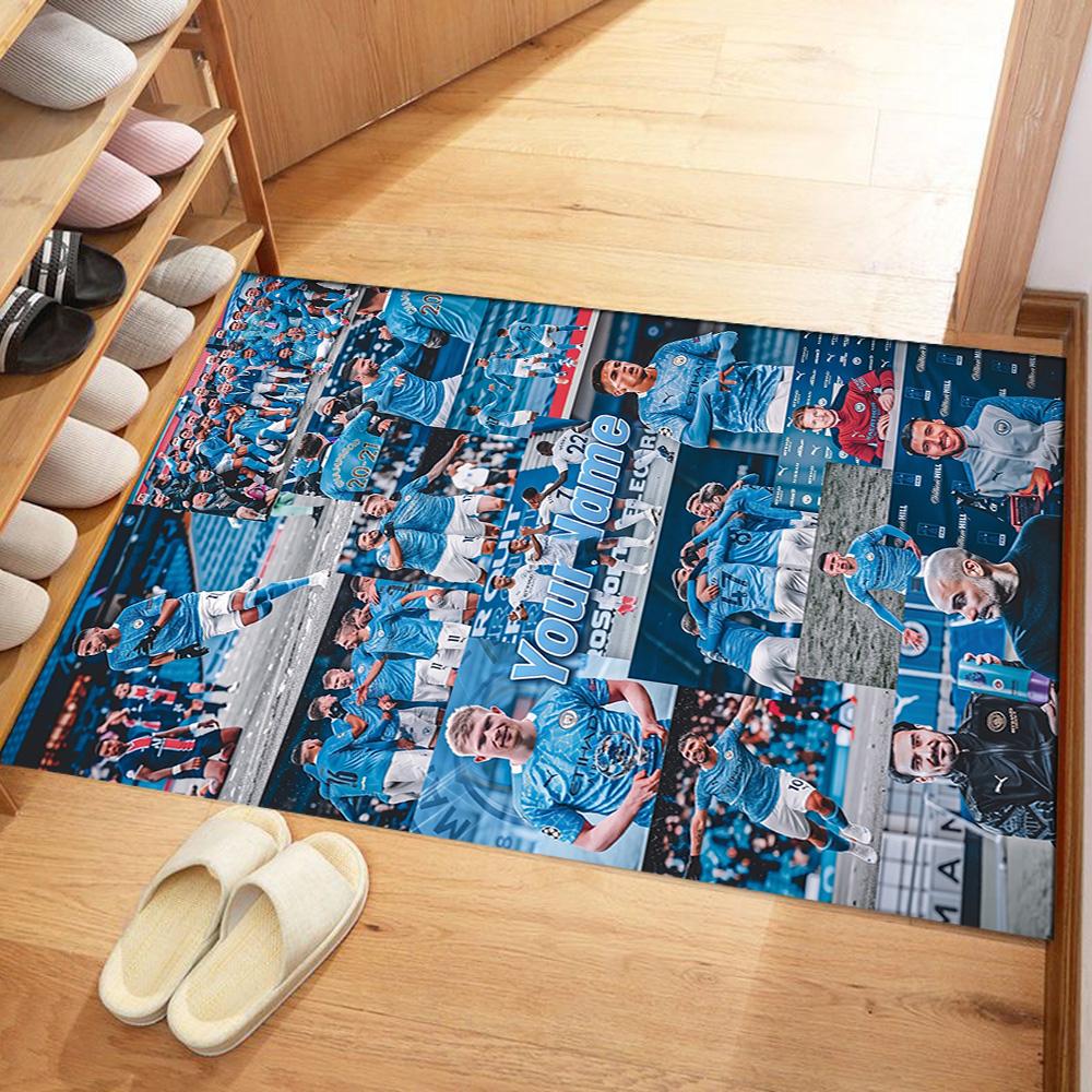 Manchester City Customizable Name Area Rug Design for Balcony Study room Game Room Hallway Anti-slip Rug Anime Office Decor Perfect Gift for Women/Men