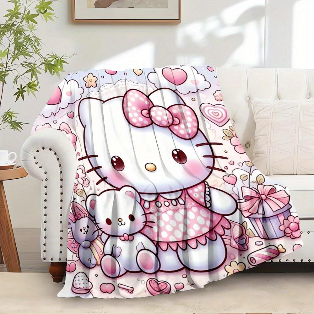 

1pc Hello Kitty Flannel Blanket, Perfect Gift for All Ages - Soft and Cuddly Teddy Bear with Pink Bow - Perfect for Home Decor, Bedroom Acce 130x150cm