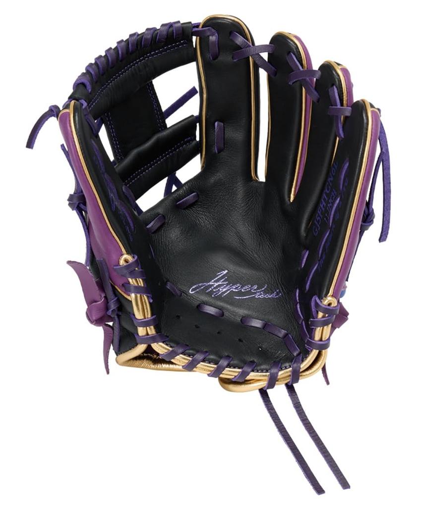 Rawlings Baseball Hyper Tech Color Sync Glove Throw Glove, Junior/Jr., Kids' (GJ5FHTCN6L), All-Around, Black/Purple, Large, Right-Handed