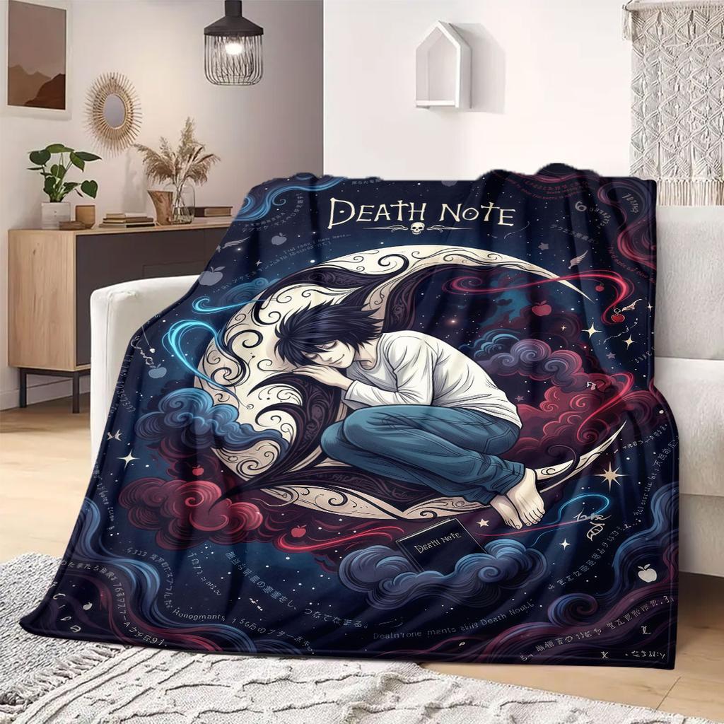 Death Note Fine 2D Print Flannel Blanket Cute Cartoon Graphic Patterns for Bedding Sofa Couch Travel Picnic Wrap_LIAN