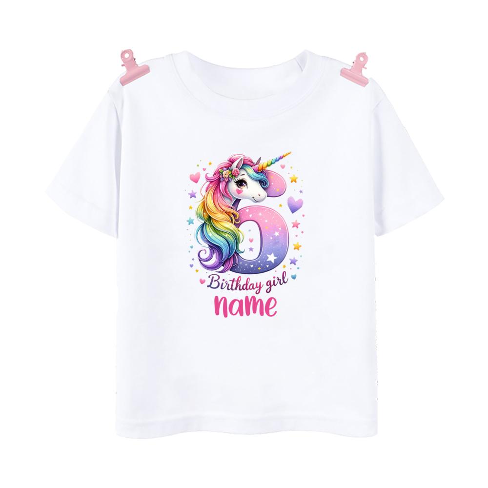

Personalized Unicorn 1-6 Birthday Girls Shirts Wild Tee Kids Party T-Shirt Unicorn with Name Clothes Kids Fashion Tops Outfit 100