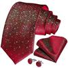 Wedding Tie for Men Red Shinny Silk Necktie Set with Gold Ring Pocket Square Cufflinks Set Dibangu