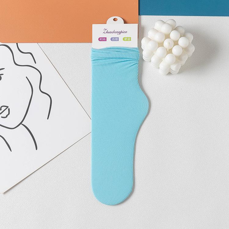 Women Girls Spring Summer Thin Loose Tube Socks Solid Color Black White Red Purple Green Yellow Velvet Breathable Long Socks