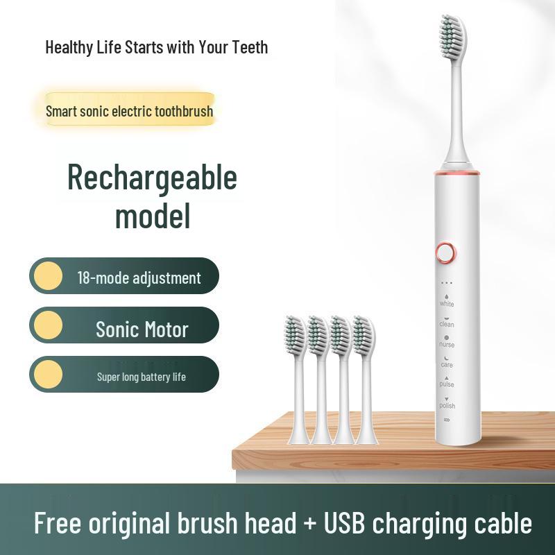Rechargeable Sonic Electric Toothbrush for Men and Women - Adult Model, Soft Bristles, Waterproof, Long Battery Life.
