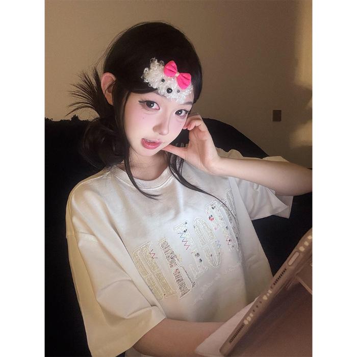 

Американская футболка в стиле ретро с 3D-вышивкой, хлопковая, с коротким рукавом M белый