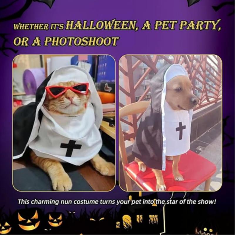 Funny Halloween Cat Cosplay Costumes Dress Up Party Jesus Nun Cats Clothing For Small And Medium Dogs Cats Puppy Pet Accessories