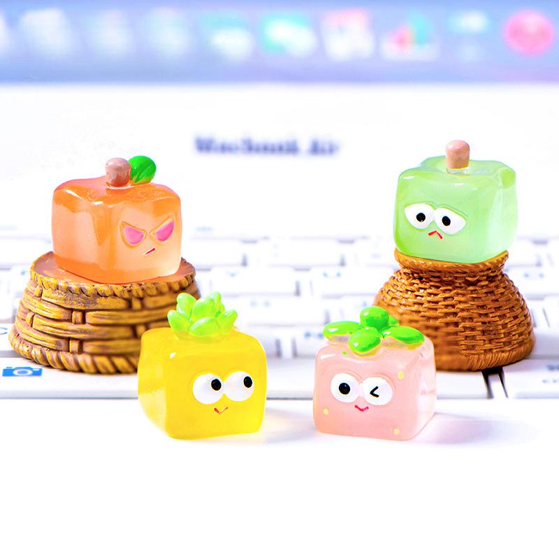 Glow-in-the-dark Fruit Ice Cube Cartoon Cute Luminous Emoticon Square Resin Decorative Desktop Hairpin Accessories