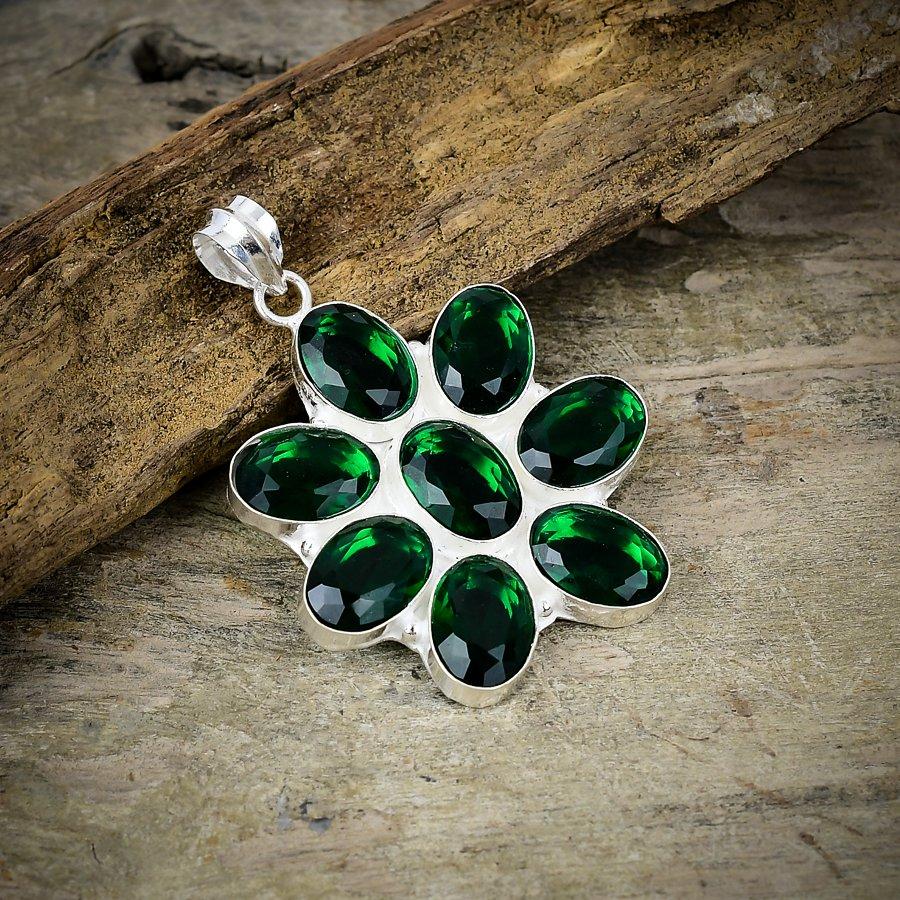 Chrome Diopside Gemstone Handmade 925 Sterling Silver Jewelry Pendant 1.97" M-96