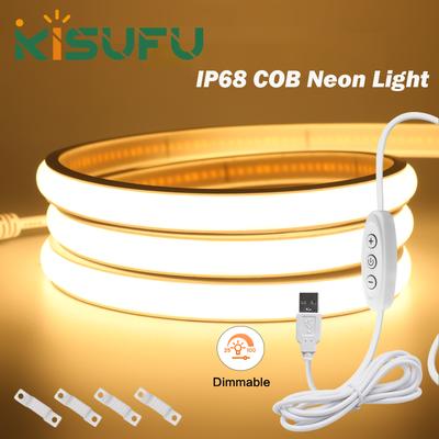 5V USB COB Neon LED Strip With Dimmer IP68 Waterproof 320LEDs/M White Natural Warm Neon Rope Light Indoor/Outdoor Linear Decor