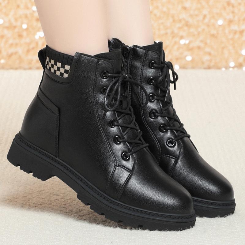 fashion Autumn Winter Warm Soft Leather Thick-Soled Chelsea Martin Boots Fashionable Women Round Toe Zipper Anti-slip Ankle Boots