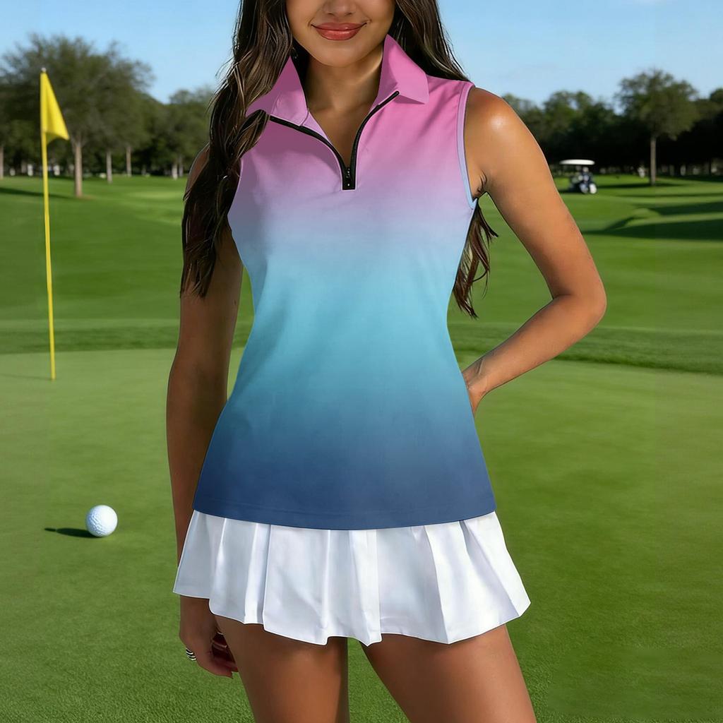 Dames Mouwloos Golf Poloshirt met Ritssluiting en Print Atletische Tanktop voor Sport Tennis Training Casual Kleding
