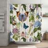 Natural Butterfly Flowers Bath Curtain Printed Fabric Shower Curtain for Bathroom Decor
