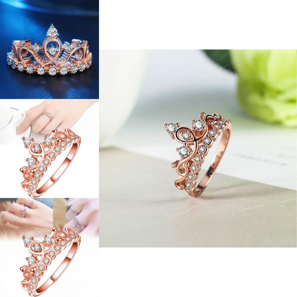 Beautiful Korean-style Crown Ring With Rose Gold Plating And Faux Gemstones For Women