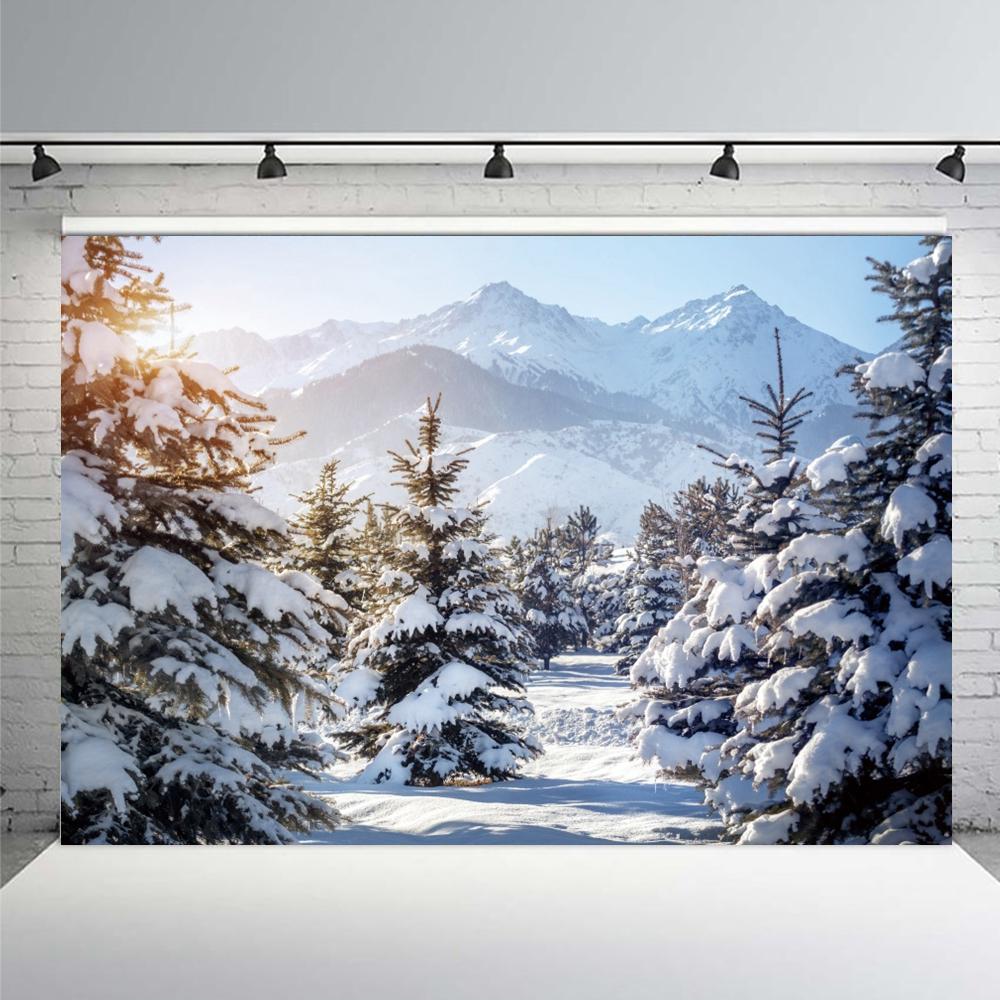 Winter Forest Snow Scenery Photography Backdrop Christmas Pine Tree Mountain Natural Scenic kid Family Portrait Photo Background
