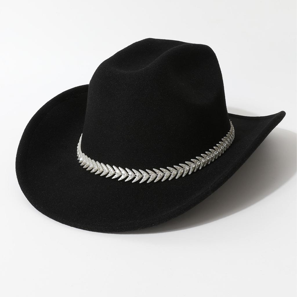 Bohemian Gentleman's Hat Ladies Unisex Elegant Top Hat Z Chain Diamond Wide Brim Cowboy Hat Prom Hat