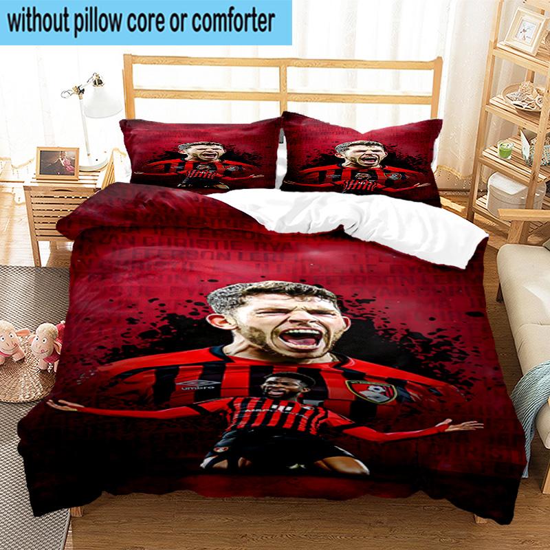 Set Biancheria da Letto Stampato con Stemma AFC Bournemouth 3 Pezzi Copripiumino Chiusura Include 1 Copripiumino e 2 Federe Set Biancheria da Letto Decorazioni per la Casa Regali