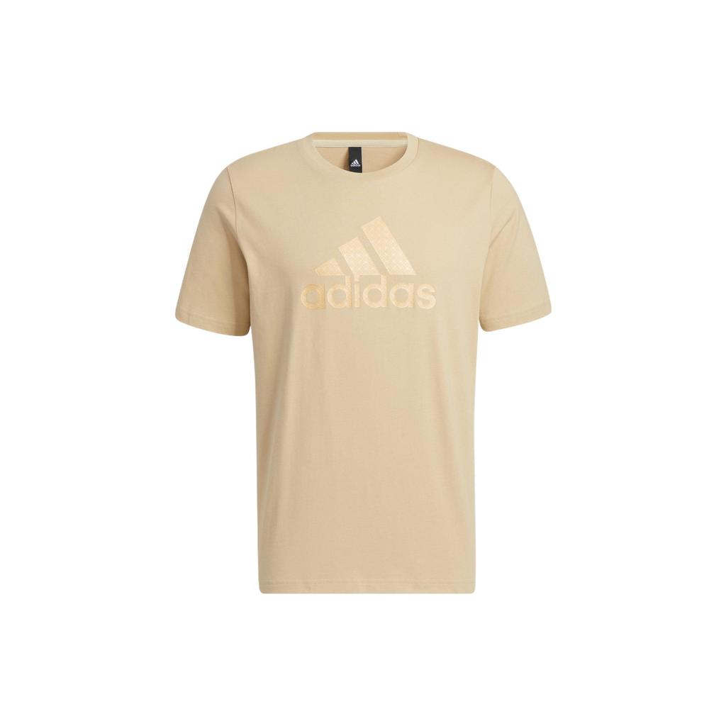 Adidas Solid Color Big Logo Print Casual Sports Short Sleeve T-Shirt Men Tops Brown HE7427