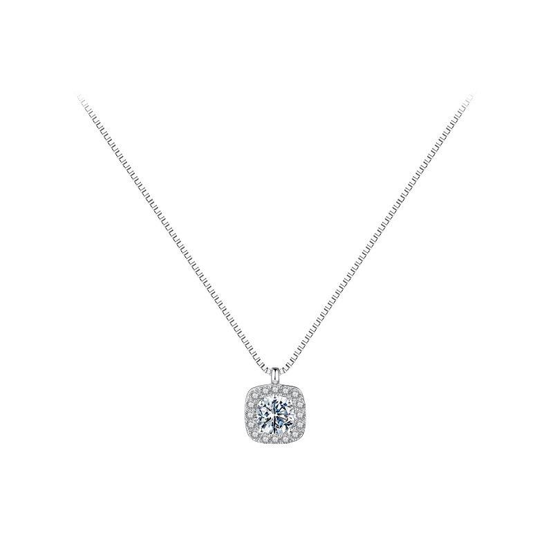 Women Fashion Sparkling Square Zircon Pendant Box Chain Necklace